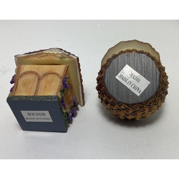 A Richesca Corp Pineapple & Birdhouse Resin Trinket Box Lot of 2 in Gift boxes - Picture 8 of 8